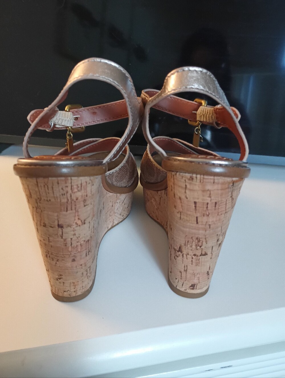Coach Metallic Gold Cork Wedge Sandals - Women - Picture 7 of 7